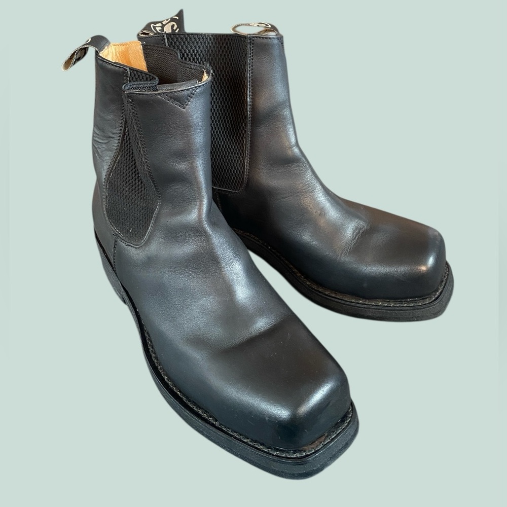 Sandra Black Square Toe Leather Boots made in Spain size 40 EU 7 US